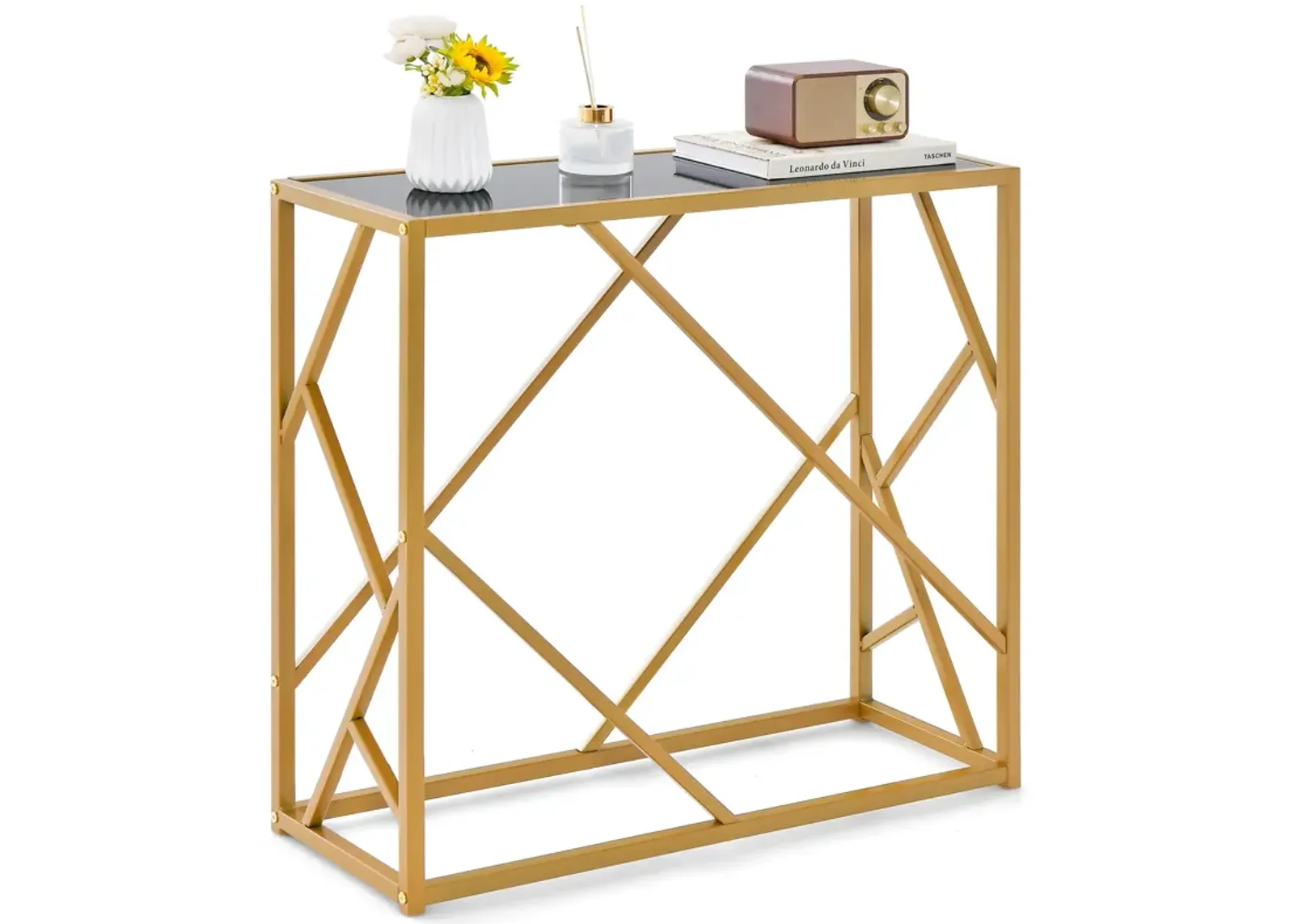 31.5 Inch Golden Heavy-duty Metal Frame Entryway Table with Foot Pads-Black