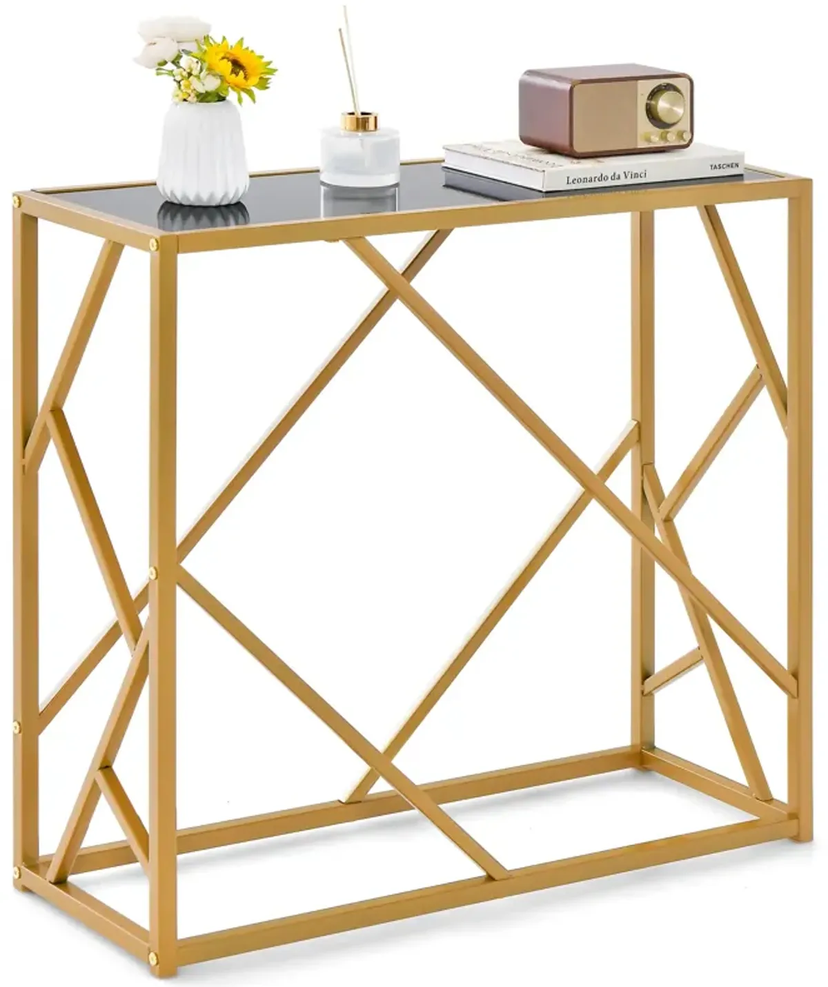 31.5 Inch Golden Heavy-duty Metal Frame Entryway Table with Foot Pads-Black