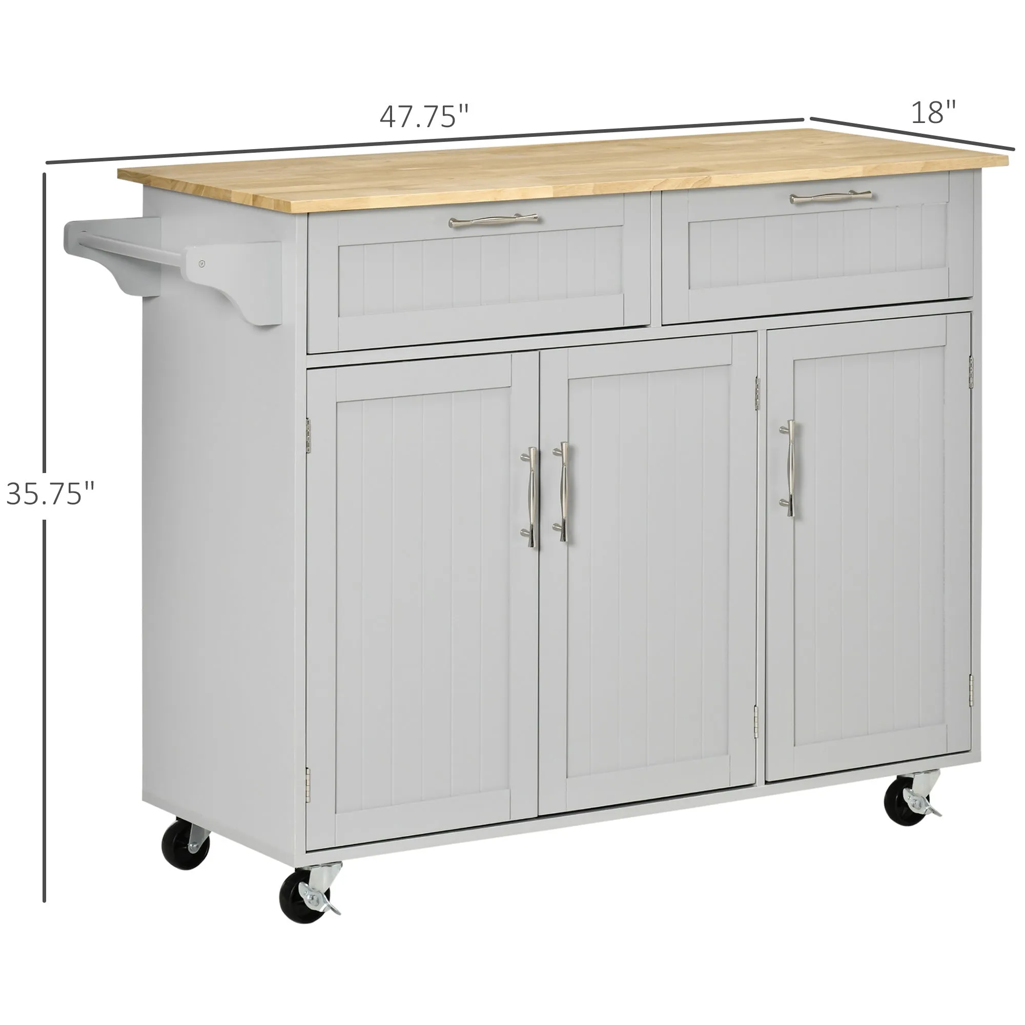 Gray Rolling Kitchen: 48" Island with Drawers and Adjustable Shelves