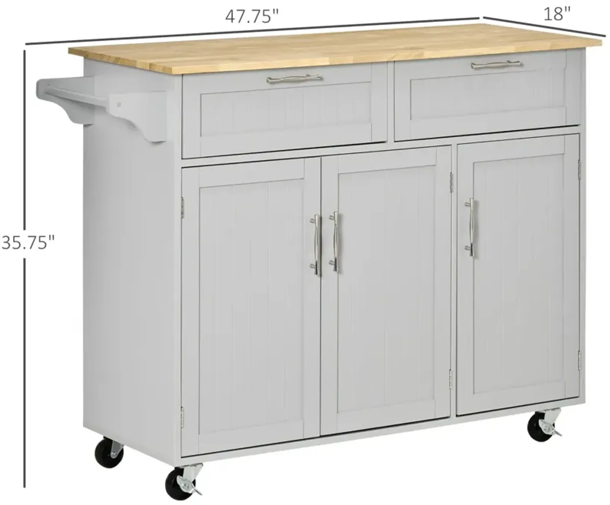 Gray Rolling Kitchen: 48" Island with Drawers and Adjustable Shelves