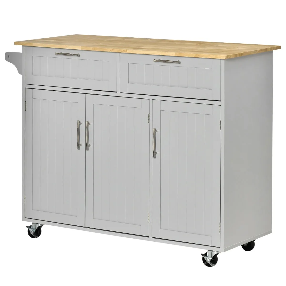 Gray Rolling Kitchen: 48" Island with Drawers and Adjustable Shelves