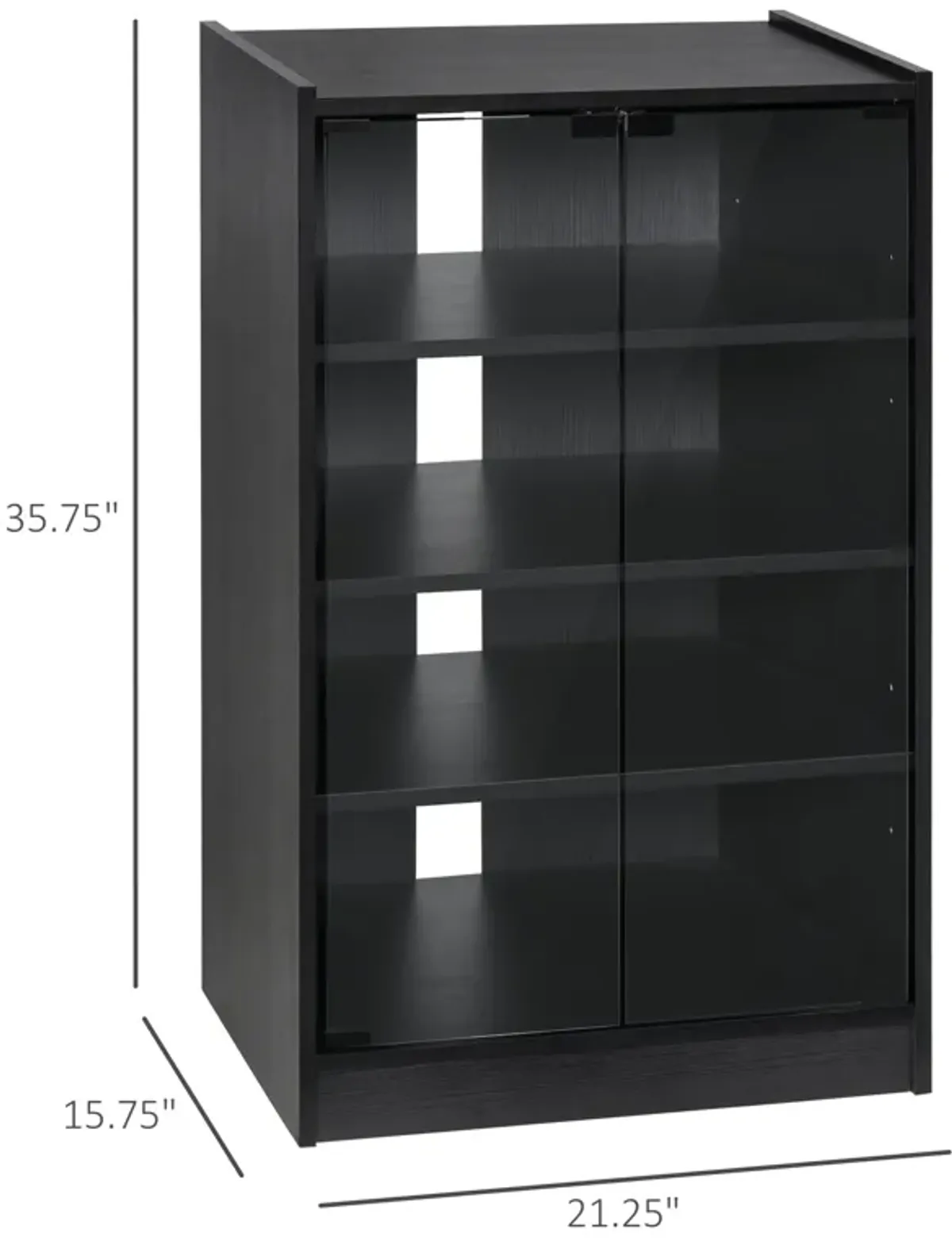 Black Media Center: 5-Tier Cabinet with Glass Door for TV/Gaming