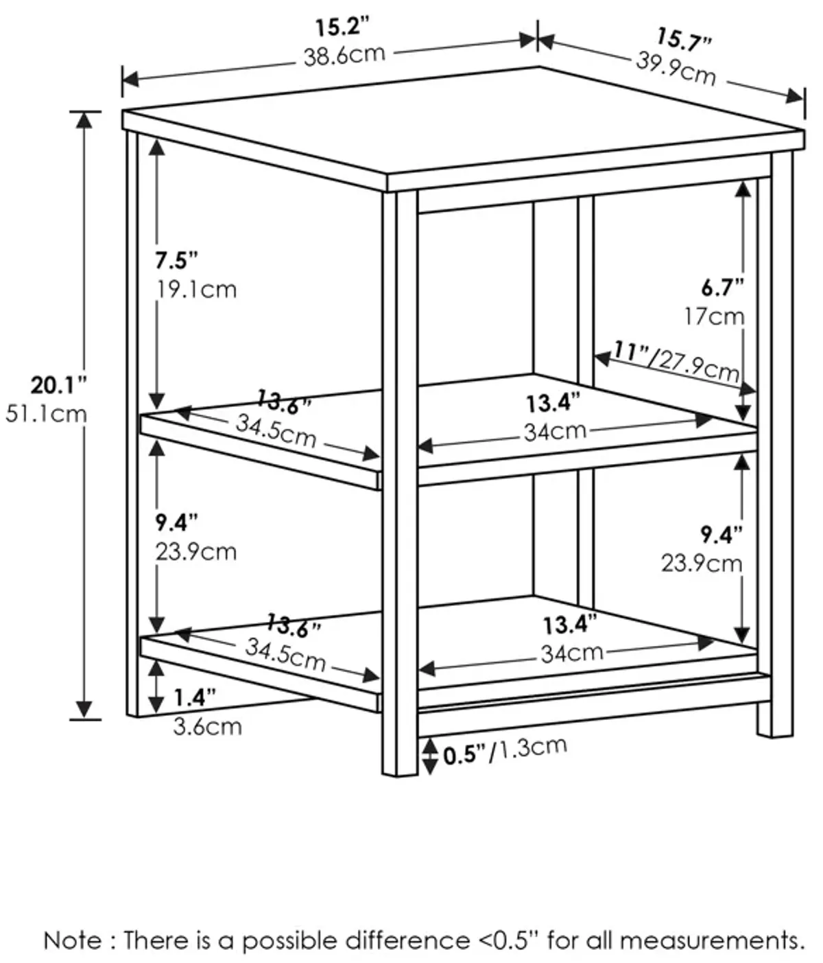 Furinno Camnus Modern Living End Sofa Side Table/Nightstand with Metal Frame Support, Americano/Black