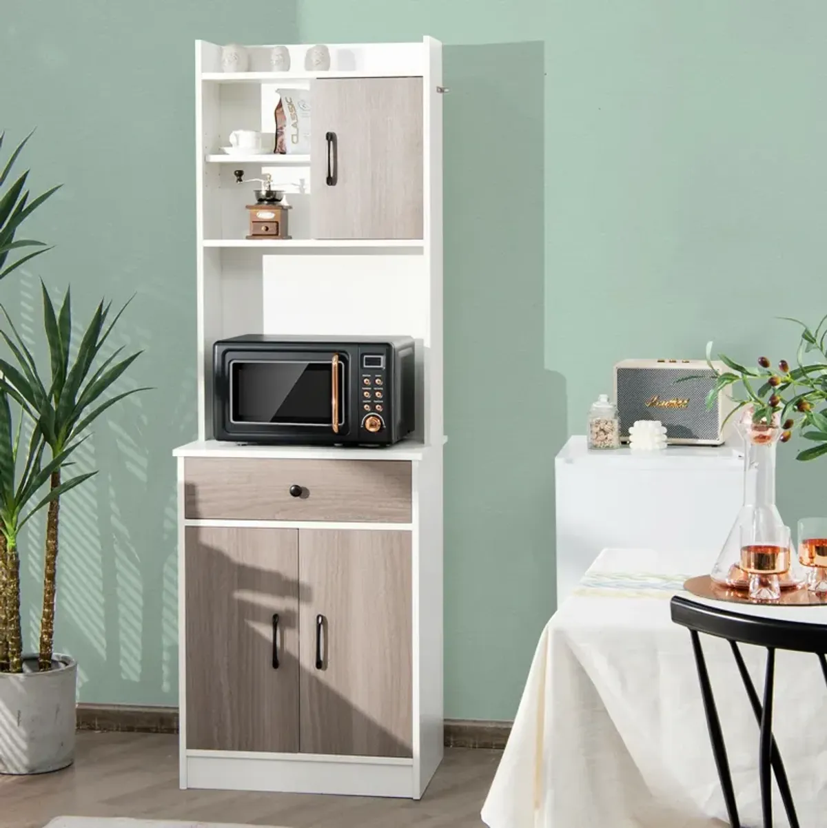 3-Door 71 Inch Kitchen Buffet Pantry Storage Cabinet with Hutch and Adjustable Shelf