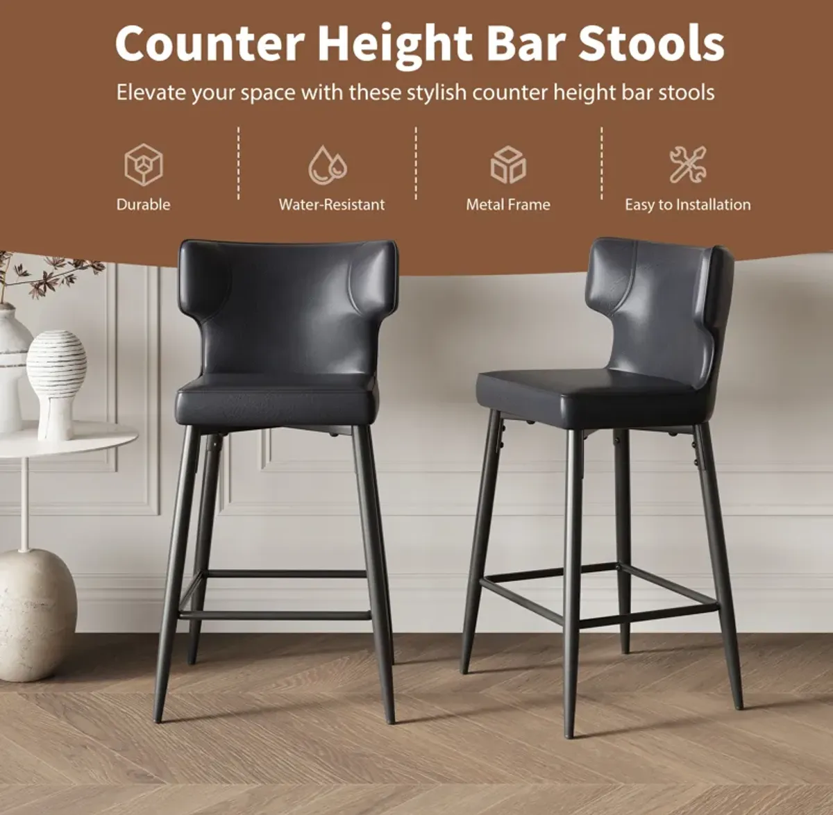 Merax Modern PU Leather Upholstered Bar Stools 2 Pieces