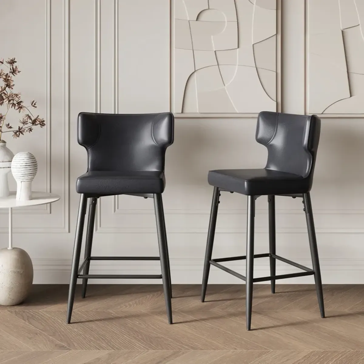 Merax Modern PU Leather Upholstered Bar Stools 2 Pieces