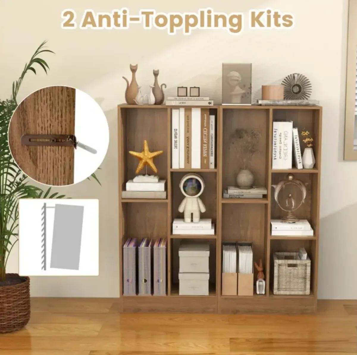 41 Inches 5-Cube Floor Bookcase with 2 Anti-Tipping Kits