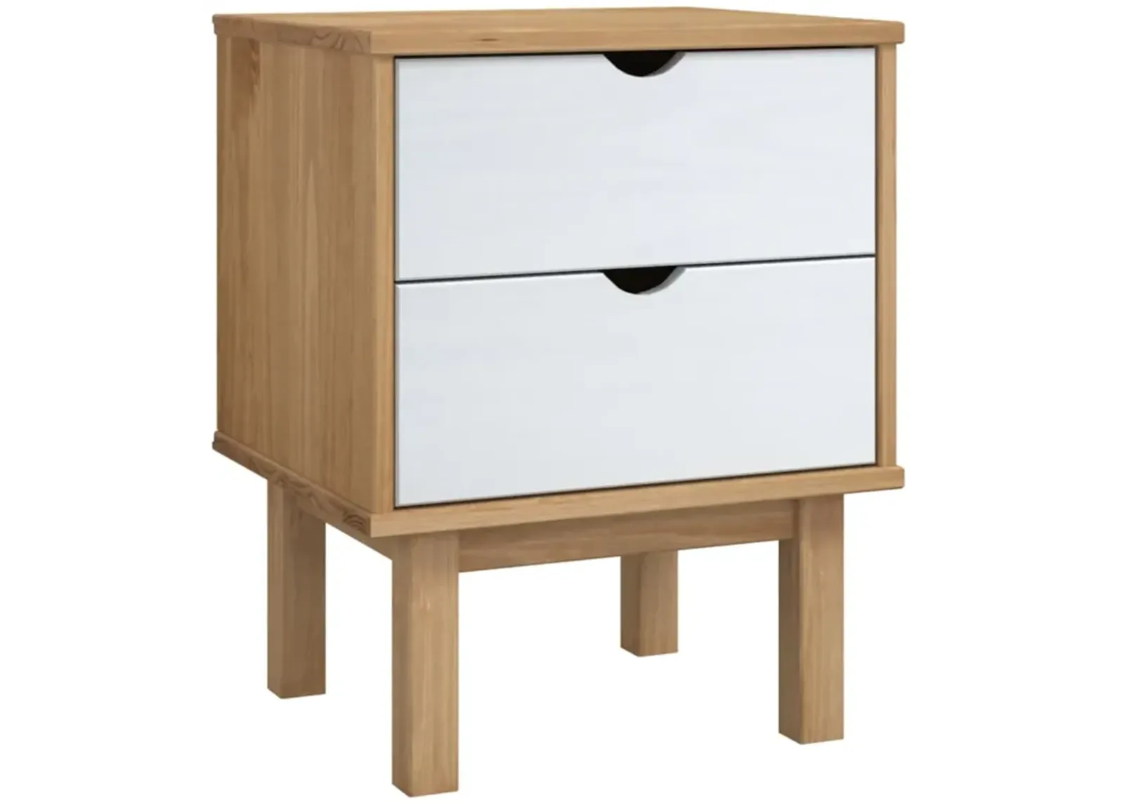 vidaXL OTTA Bedside Cabinet in Brown & White - Two-Drawer Solid Pinewood Nightstand/Side Cabinet - Scandinavian Design, Easy AssemblyIncluded, Spacious Storage - 18.1"x15.6"x22.4" Size