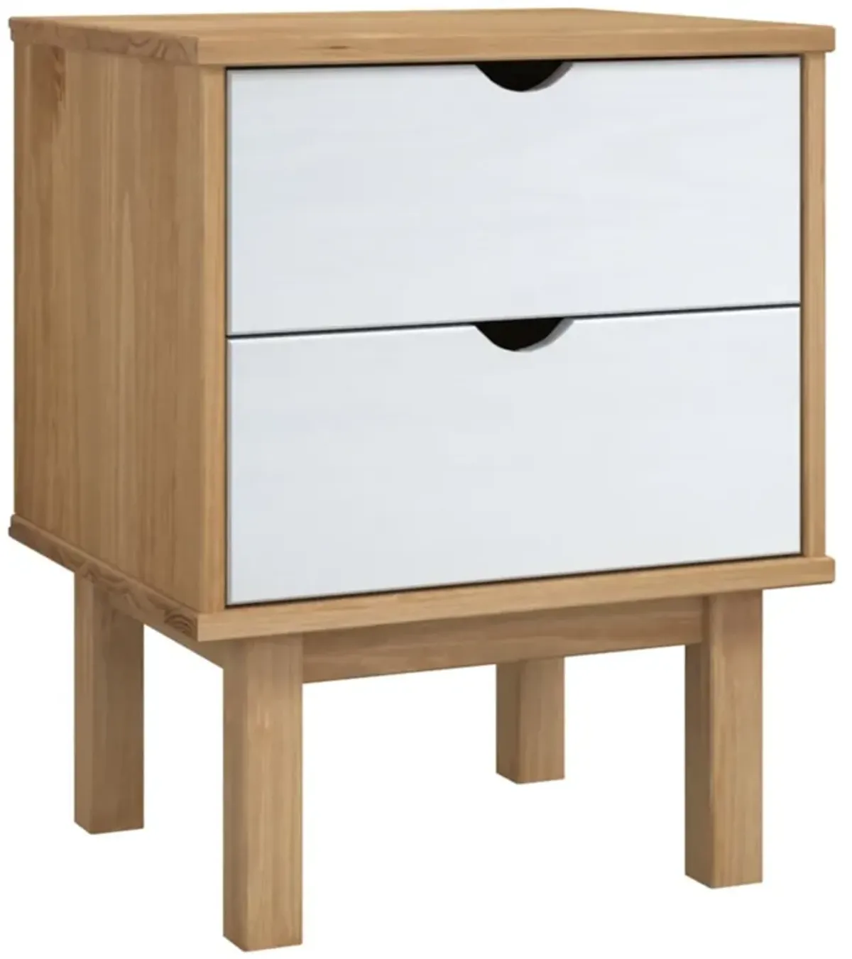 vidaXL OTTA Bedside Cabinet in Brown & White - Two-Drawer Solid Pinewood Nightstand/Side Cabinet - Scandinavian Design, Easy AssemblyIncluded, Spacious Storage - 18.1"x15.6"x22.4" Size