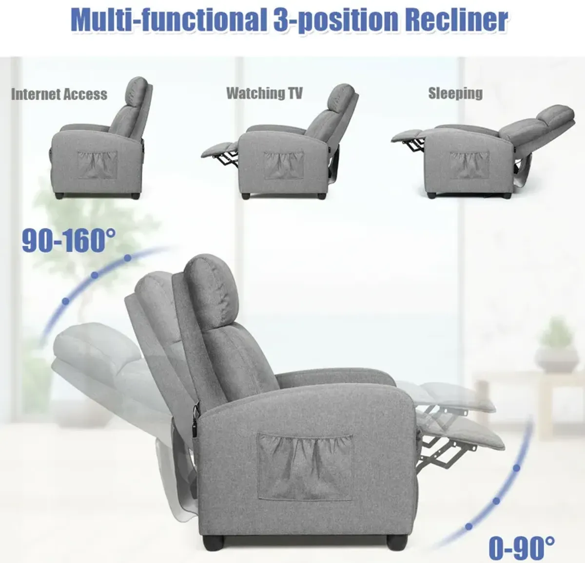 Recliner Sofa Wingback Chair with Massage Function