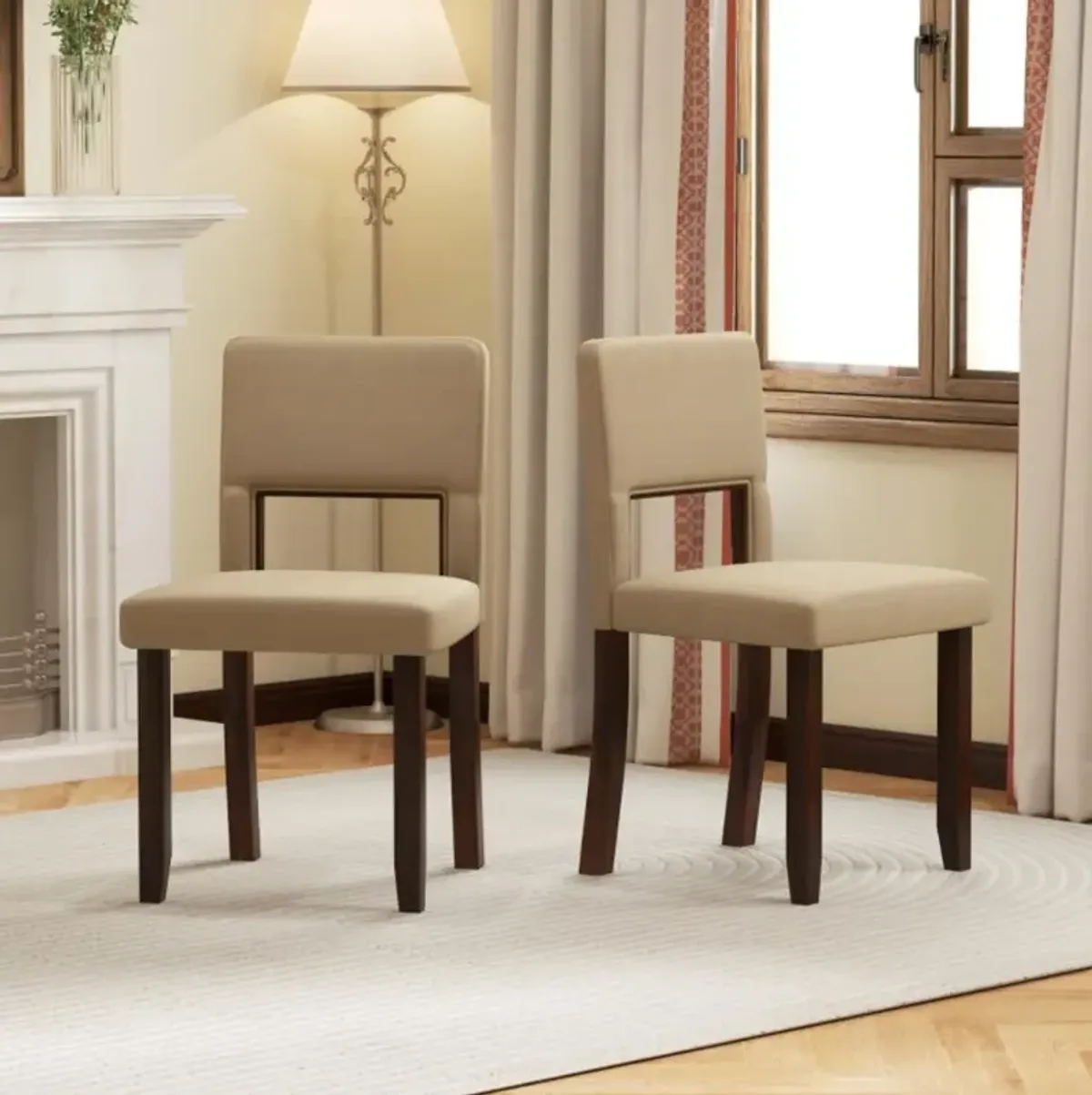 Hivvago Set of 2 Wooden Dining Chair with Acacia Wood Frame Padded Seat and Back