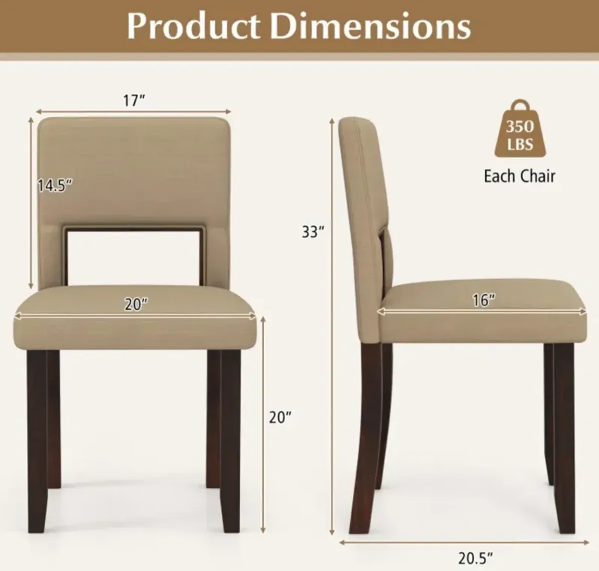 Hivvago Set of 2 Wooden Dining Chair with Acacia Wood Frame Padded Seat and Back