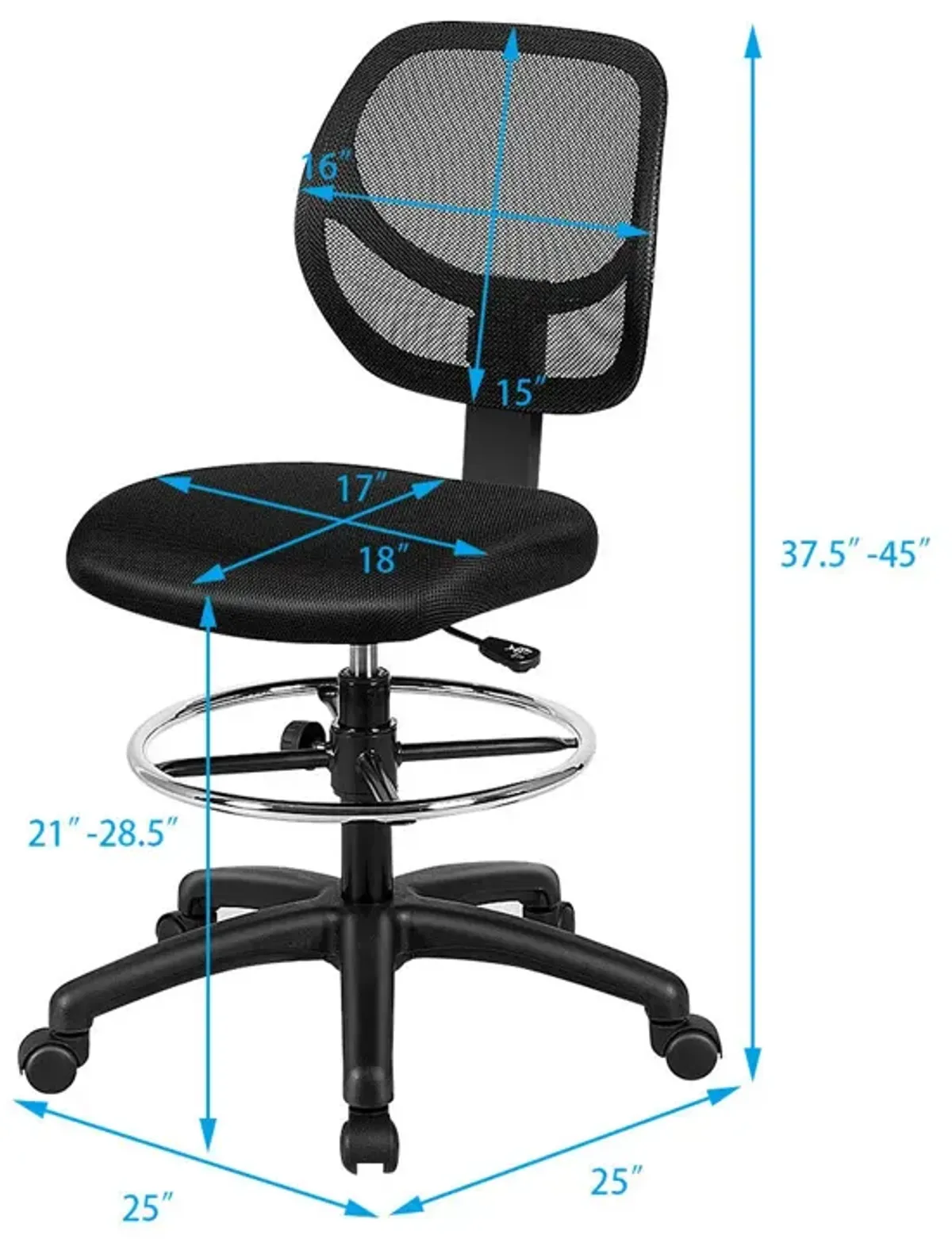 Adjustable Height Mid Back Mesh Drafting Office Chair