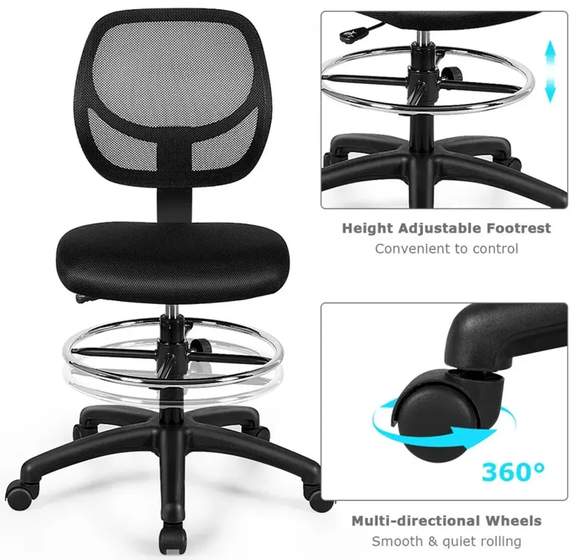 Adjustable Height Mid Back Mesh Drafting Office Chair