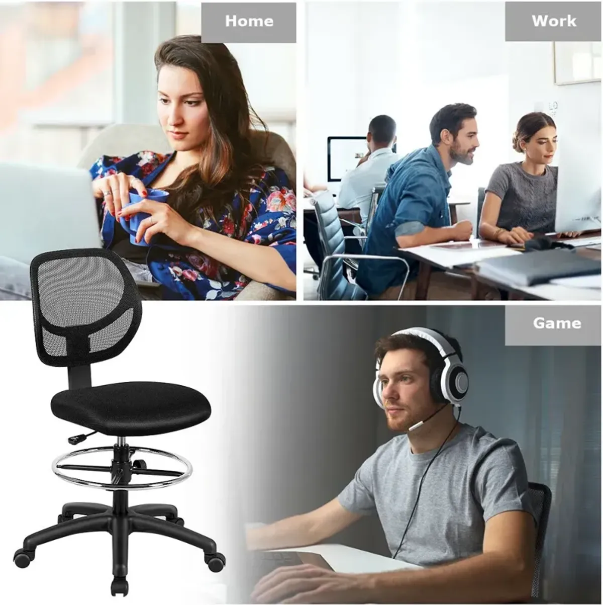 Adjustable Height Mid Back Mesh Drafting Office Chair