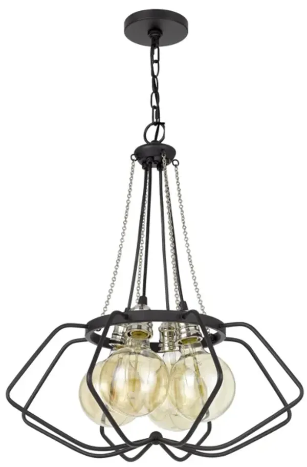 Lima 22 Inch Chandelier w 4 Light Bulbs, Black Metal Cage Design - Benzara