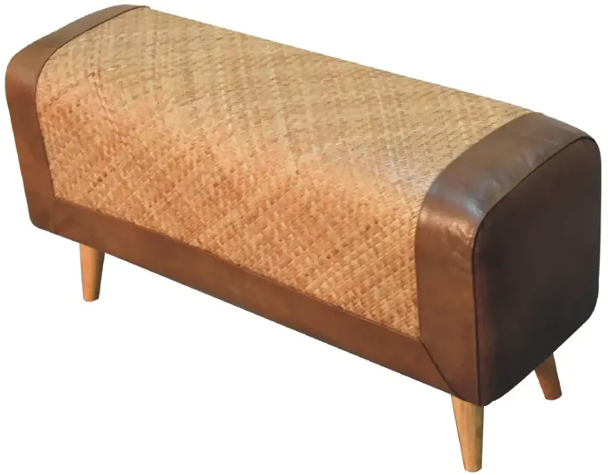 Artisan Furniture Large Seagrass Buffalo Leather Solid Wood Hide Nordic Bench