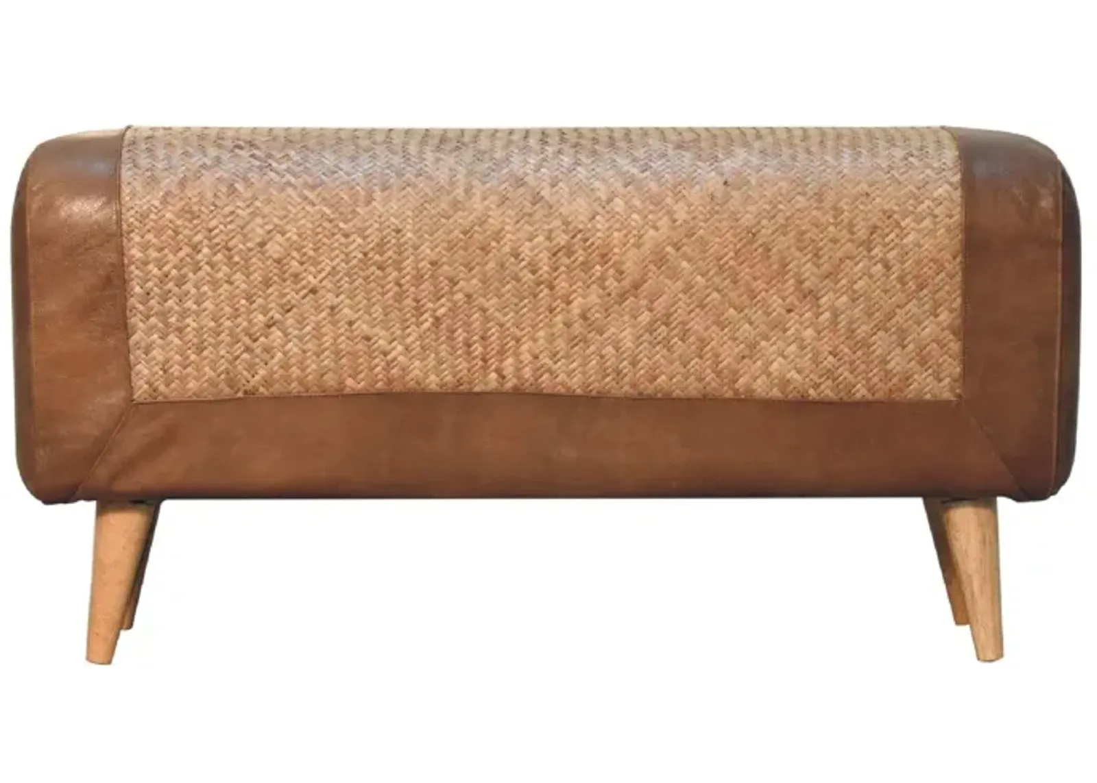 Artisan Furniture Large Seagrass Buffalo Leather Solid Wood Hide Nordic Bench