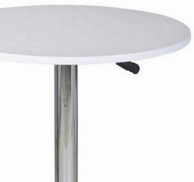 34-44 Inch Classic Bar Table, Adjustable Height Stainless Steel Base, White-Benzara