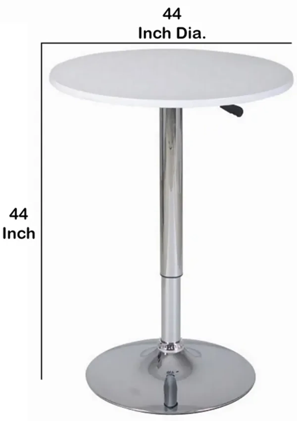 34-44 Inch Classic Bar Table, Adjustable Height Stainless Steel Base, White-Benzara