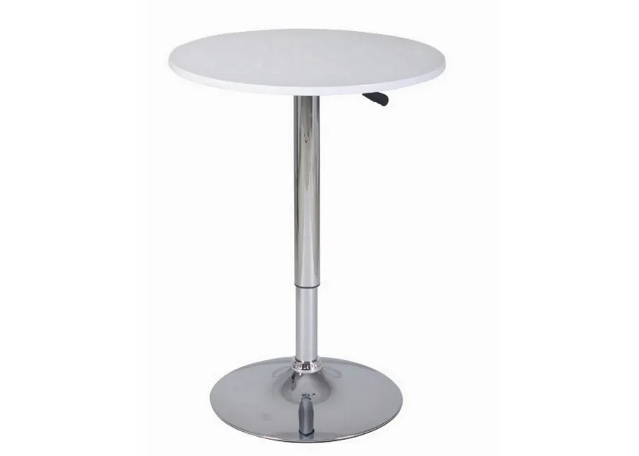 34-44 Inch Classic Bar Table, Adjustable Height Stainless Steel Base, White-Benzara