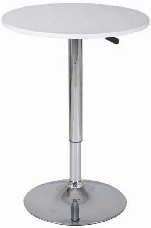 34-44 Inch Classic Bar Table, Adjustable Height Stainless Steel Base, White-Benzara