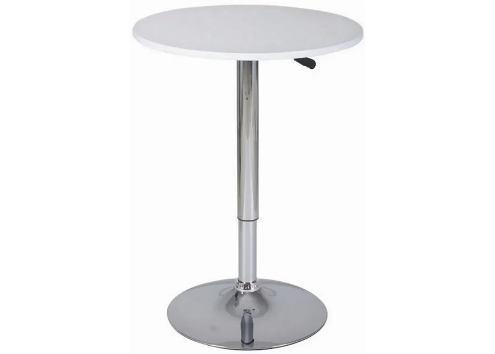 34-44 Inch Classic Bar Table, Adjustable Height Stainless Steel Base, White-Benzara