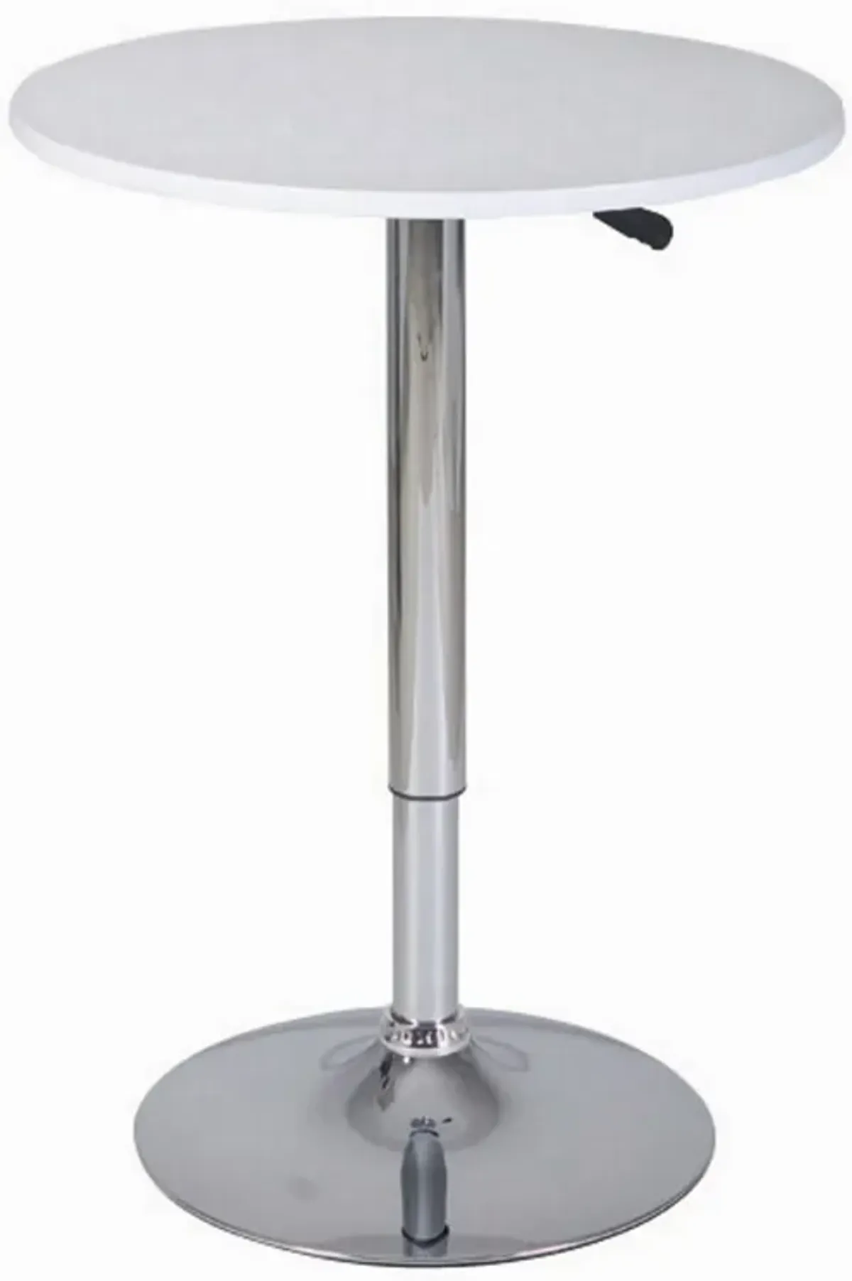 34-44 Inch Classic Bar Table, Adjustable Height Stainless Steel Base, White-Benzara