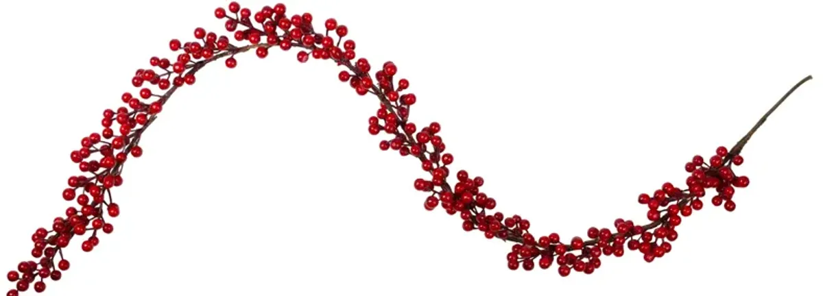 5' Shiny Red Berries Artificial Twig Christmas Garland - Unlit