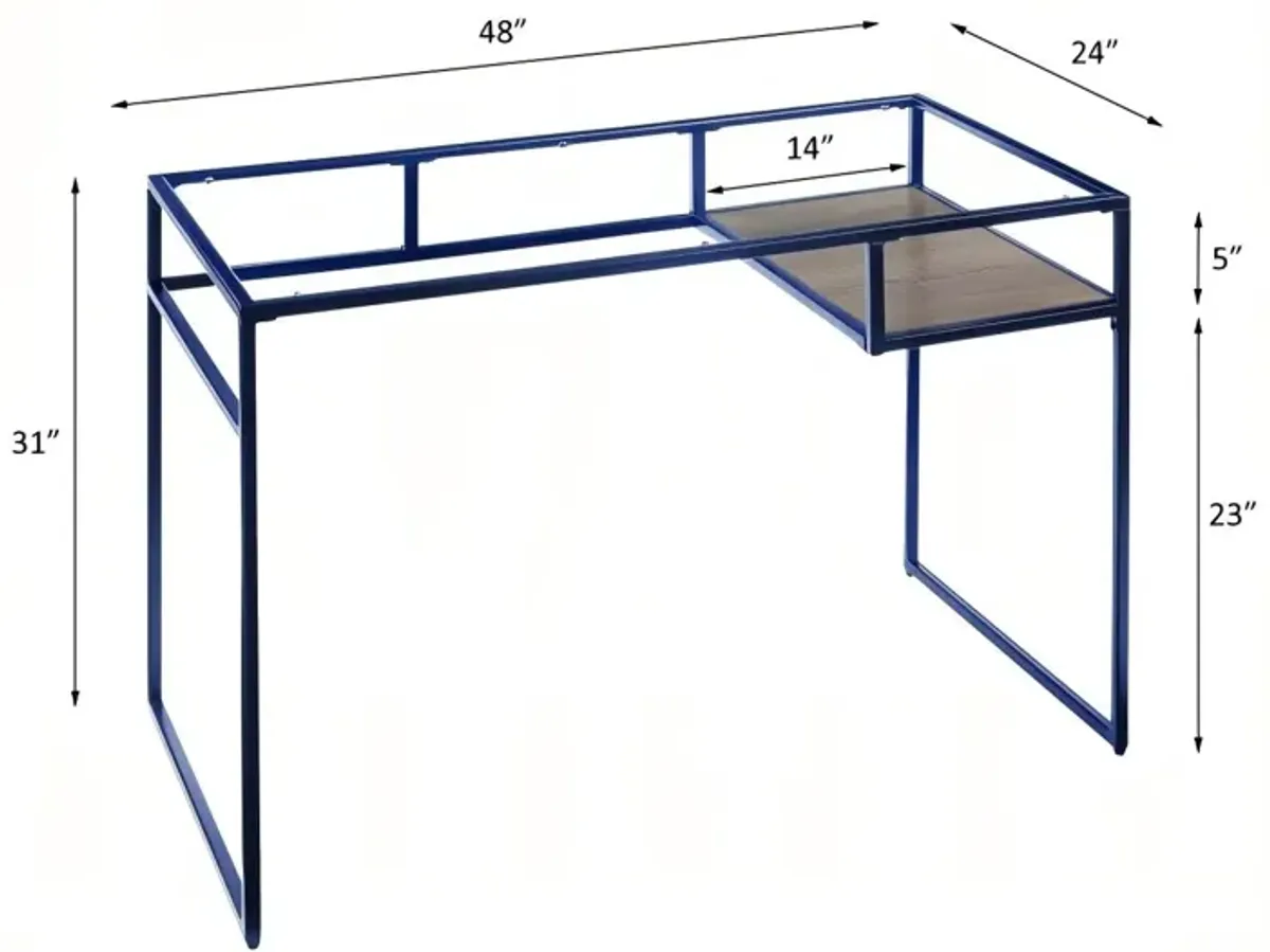 Industrial Rectangular Writing Desk with Open Compartment, Glass Top and Metal Sled Base, 50lbs Weight Capacity, 48" x 24" x 31"H