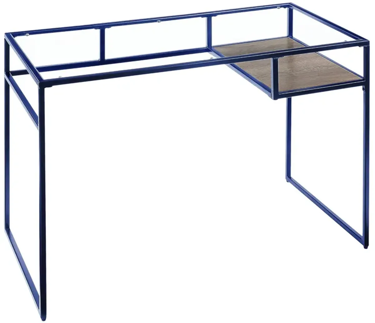 Industrial Rectangular Writing Desk with Open Compartment, Glass Top and Metal Sled Base, 50lbs Weight Capacity, 48" x 24" x 31"H