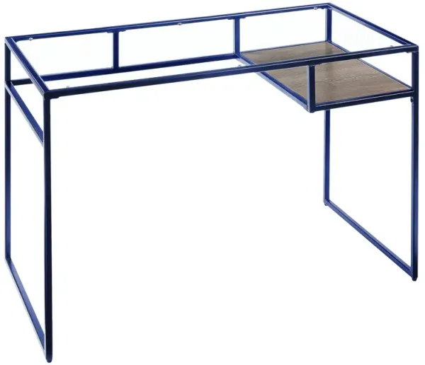 Industrial Rectangular Writing Desk with Open Compartment, Glass Top and Metal Sled Base, 50lbs Weight Capacity, 48" x 24" x 31"H