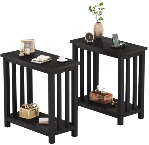 ChooChoo Mission End Tables Set of 2, Narrow Side Tables for Small Spaces, Night Stands with Storage Shelf for Living Room and B