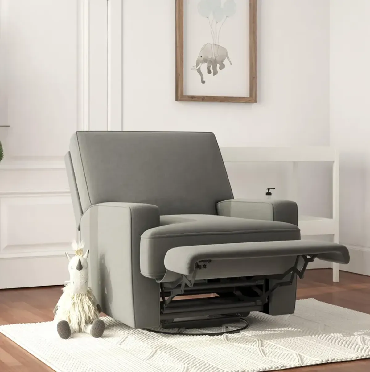 Baby Relax Rufus Swivel Glider Recliner Chair, Dark Gray