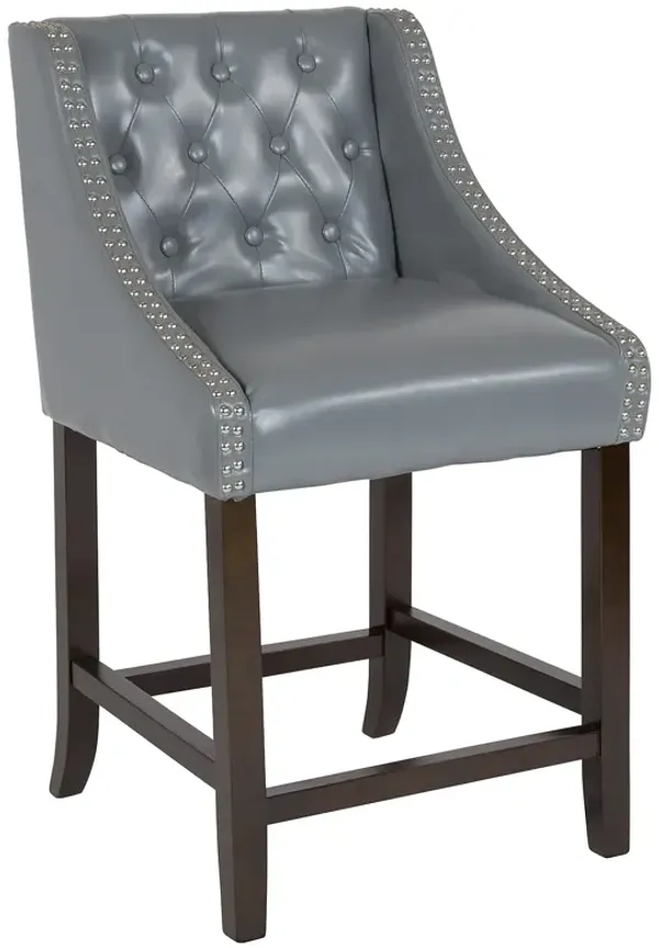 Flash Furniture Carmel Series 24" High Transitional Tufted Walnut Counter Height Stool with Accent Nail Trim in Light Gray LeatherSoft