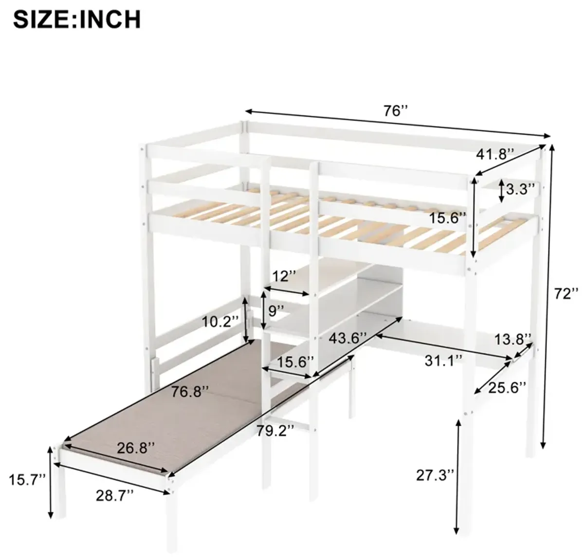 Merax  Convertible Loft Bed with L-Shape Desk