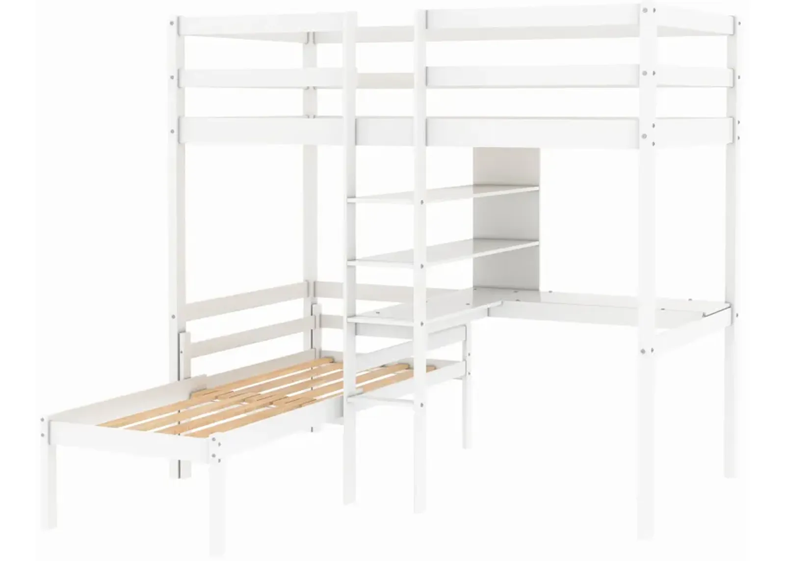 Merax  Convertible Loft Bed with L-Shape Desk