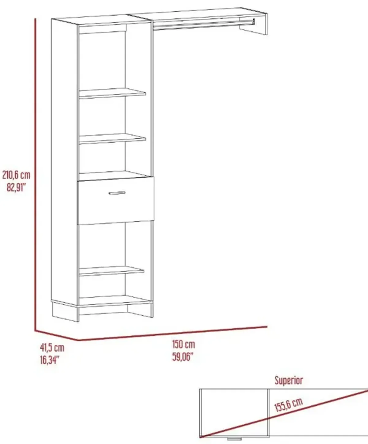 150 Closet System British, Bedroom, Black