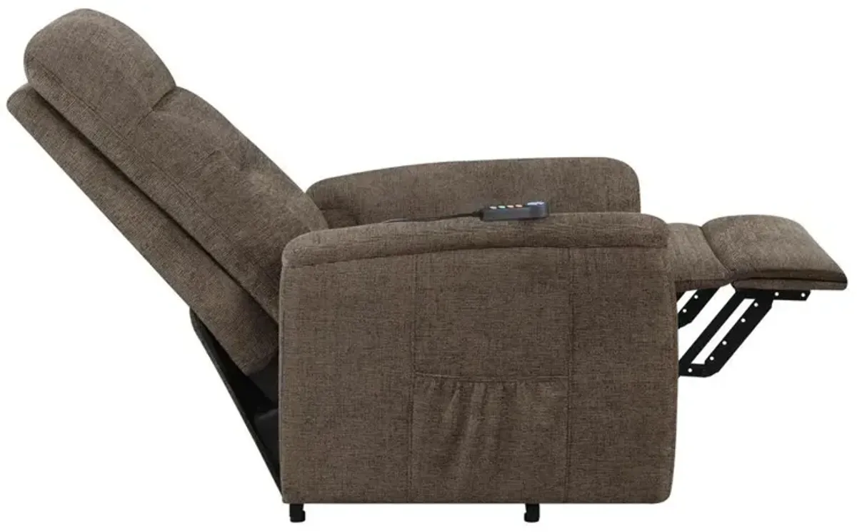 Coaster Co. of America Henrietta Power Lift Recliner with Storage Pocket Brown