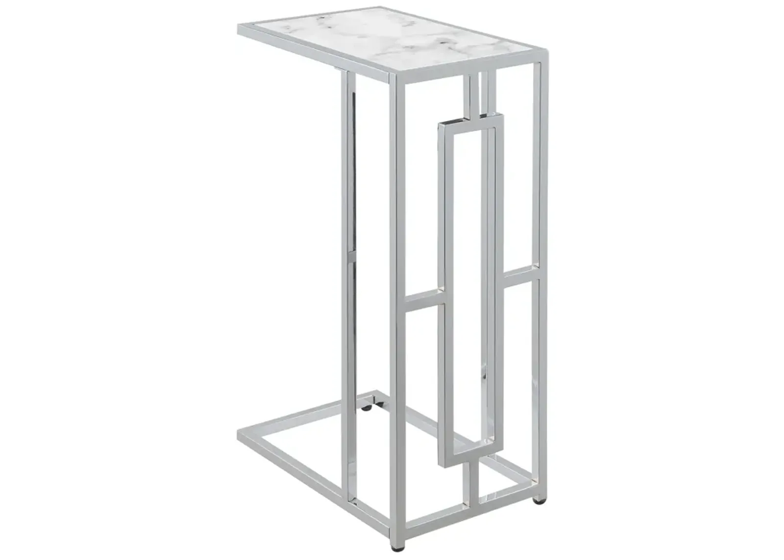 Convenience Concepts Town Square Faux C End Table, (L) 15.75 in. x (W) 10 in. x (H) 24 in, White Marble/Chrome