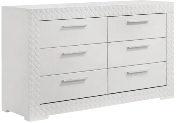 Ivon Wide Dresser, 6 Drawers, Modern Glossy White Solid Hardwood - Benzara