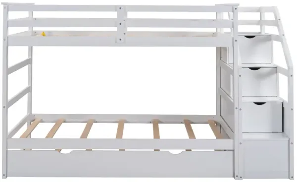 Merax Twin-Over-Twin Bunk Bed with Twin Size Trundle and 3 Storage Stairs