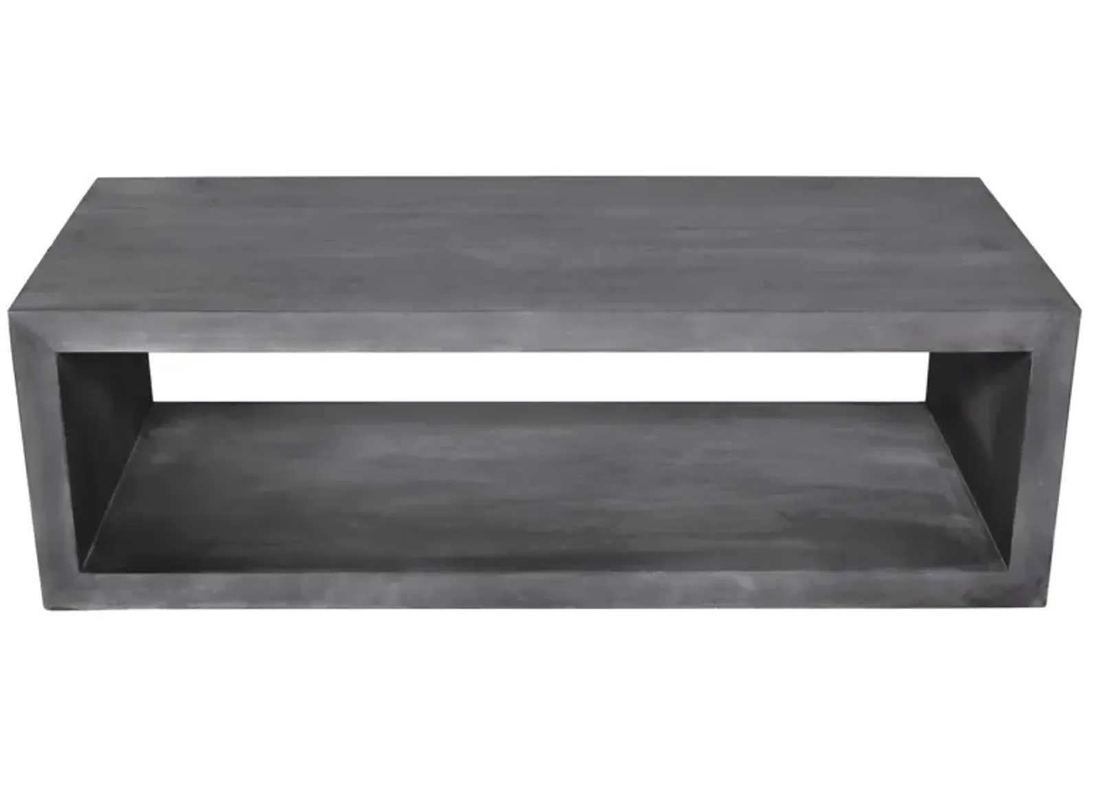 58" Cube Shaped Wooden Coffee Table With Open Bottom Shelf, Charcoal Gray