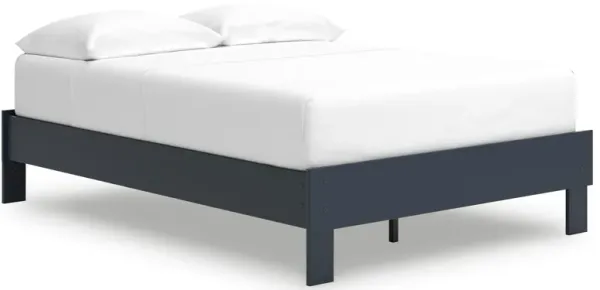 Cian Full Size Platform Bed, Shaker Style Design, Navy Blue Wood Frame - Benzara