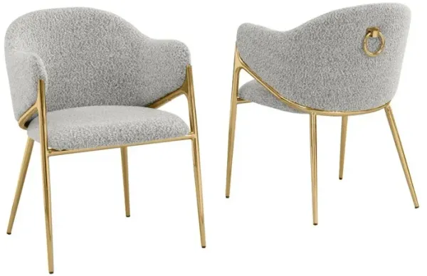Best Quality Furniture Rich Gray Boucle Fabric Side Chairs With Gold Base