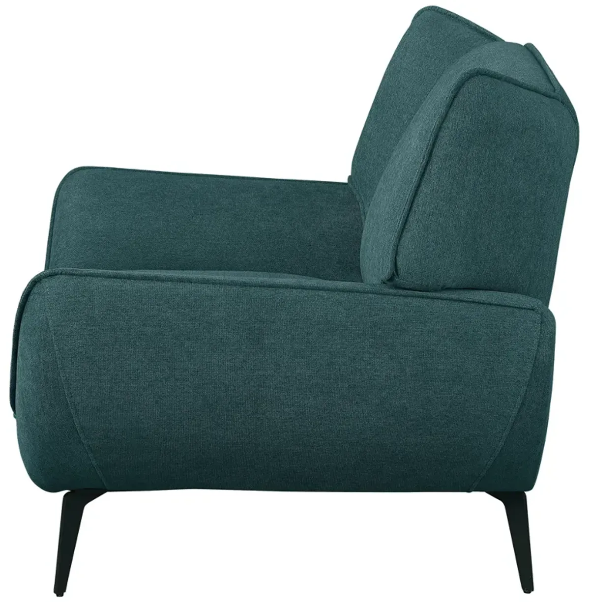 Toer 43 Inch Accent Sofa Chair, Flared Arms, Teal Blue Fabric, Black Metal - Benzara