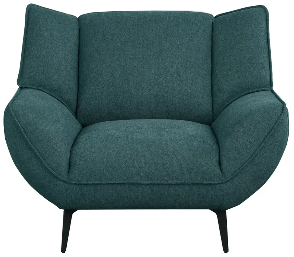 Toer 43 Inch Accent Sofa Chair, Flared Arms, Teal Blue Fabric, Black Metal - Benzara