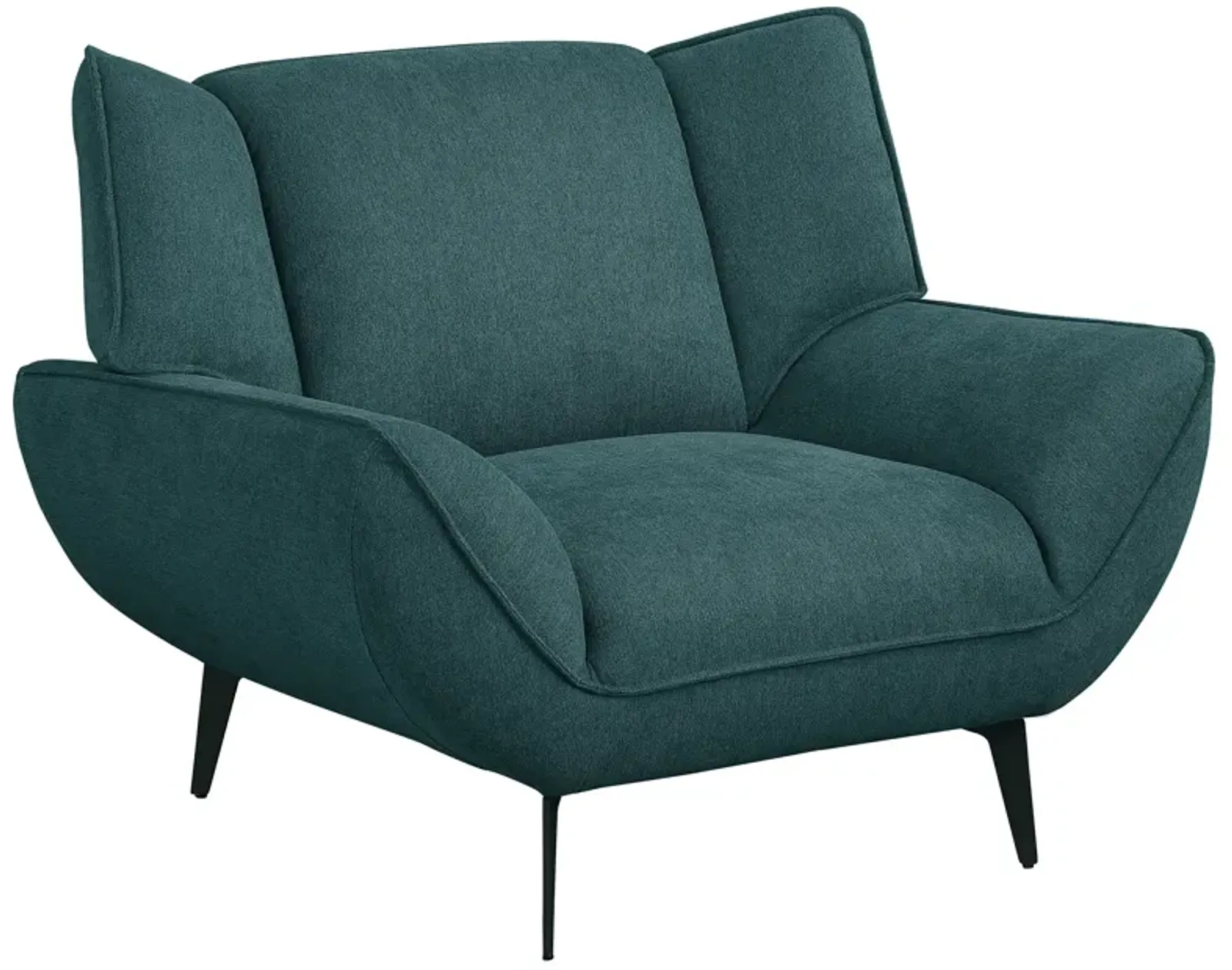 Toer 43 Inch Accent Sofa Chair, Flared Arms, Teal Blue Fabric, Black Metal - Benzara