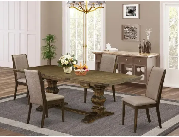 East West Furniture 5 Piece Dining Room Table Set Includes a Rectangle Kitchen Table with Removable Leaf and 4 Dark Khaki Linen Fabric Parsons Chairs, 42x92 Inch, Jacobean