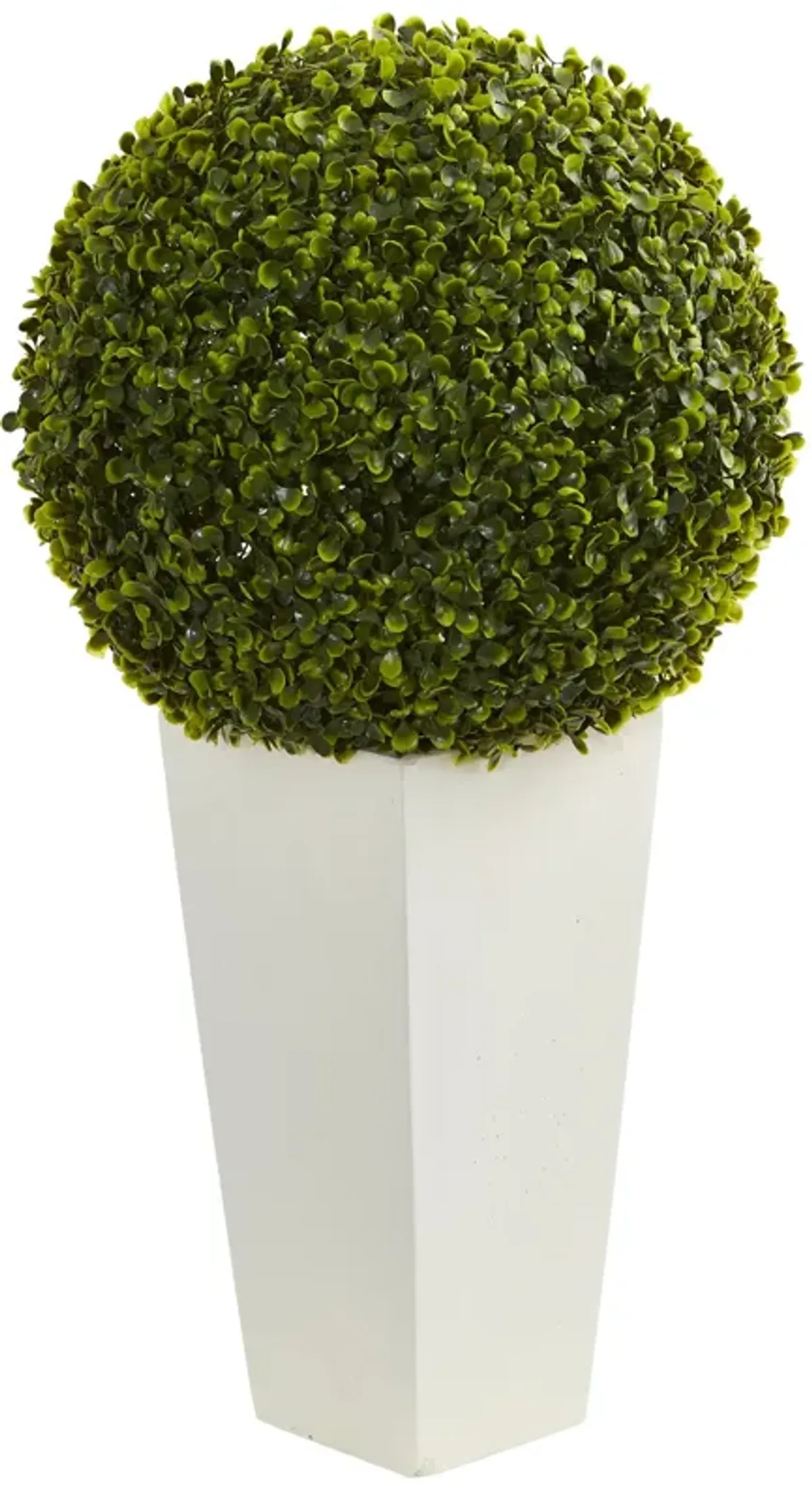 Hivvago 28" Boxwood Topiary Ball Artificial Plant in White Tower Planter (Indoor/Outdoor)
